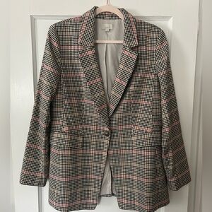 LOFT Plaid Blazer with Pink, Camel and Black Accents